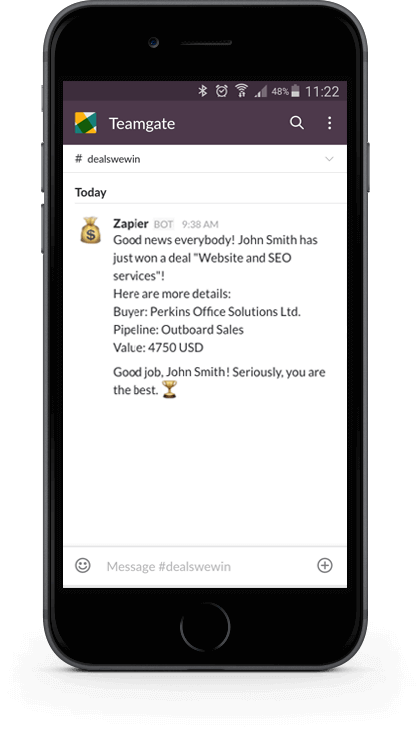 Won Teamgate Deal in Slack
