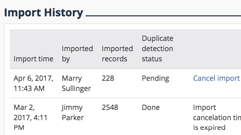 Import Data History